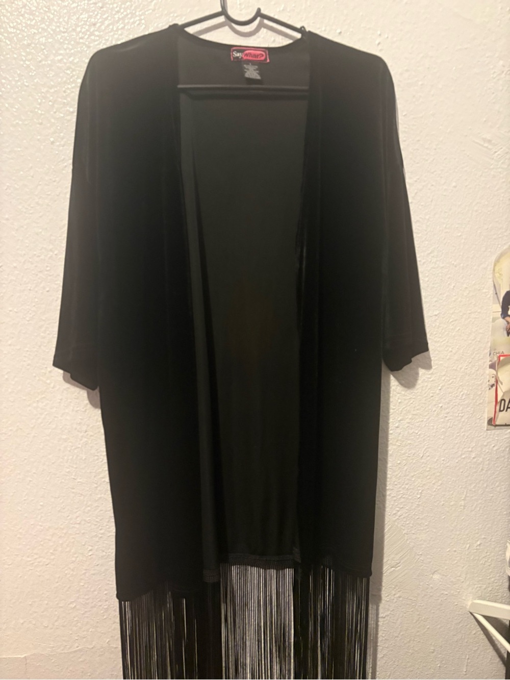 Black Open-Front Fringe Kimono Sweater